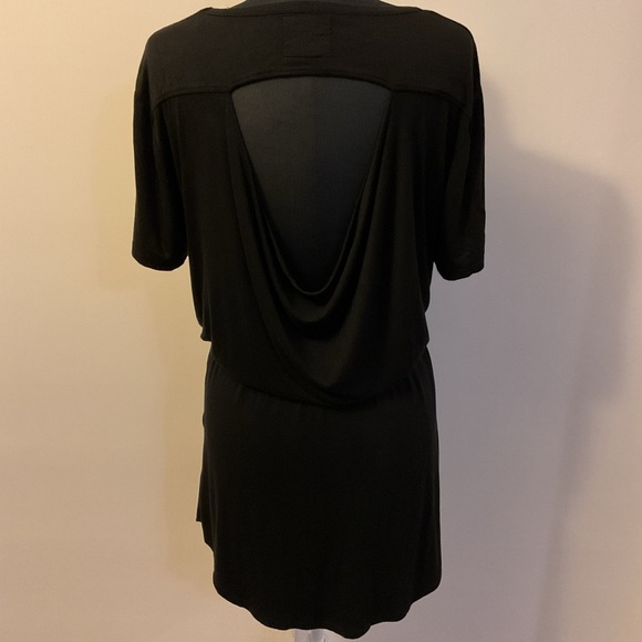 4. Cha Sor Black Shirt Dress Drawstring Waist Short Sleeve Keyhole Back Size M - Picture 7 of 8